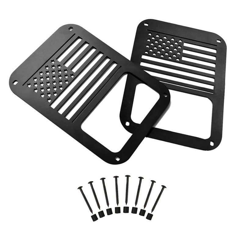 Hooke Road JK Tail Light Cover Taillight Guard US Flag Cage Compatible with Jeep JK Wrangler & Wrangler Unlimited 2007-2018 - Pair (Black,Old Glory) - Image 1